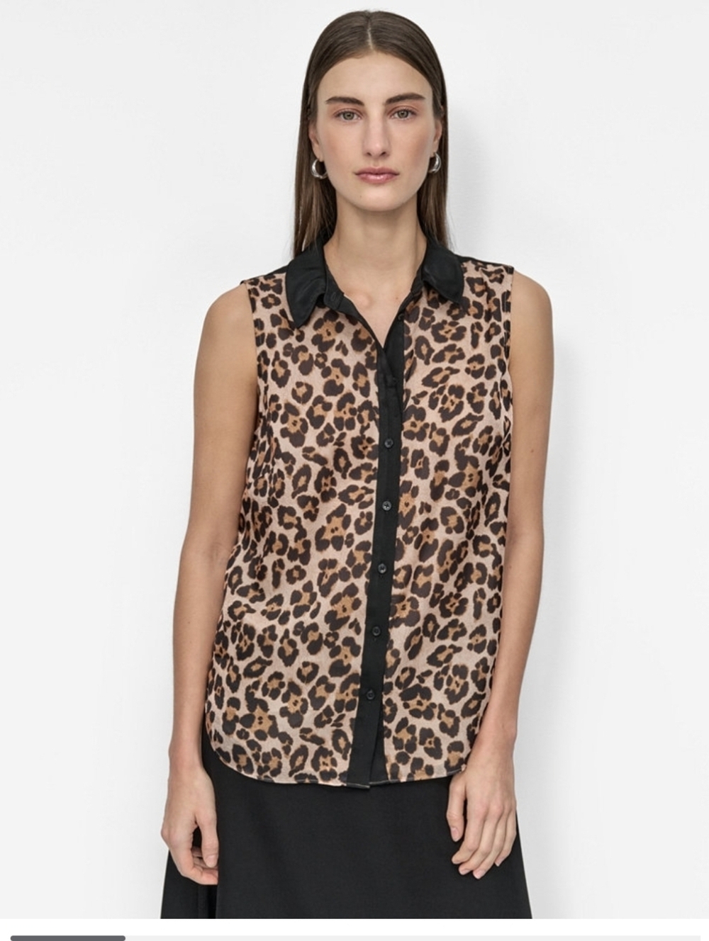 DKNY Top Sleeveless Leopard-Print Blouse with Black Trim Size XL